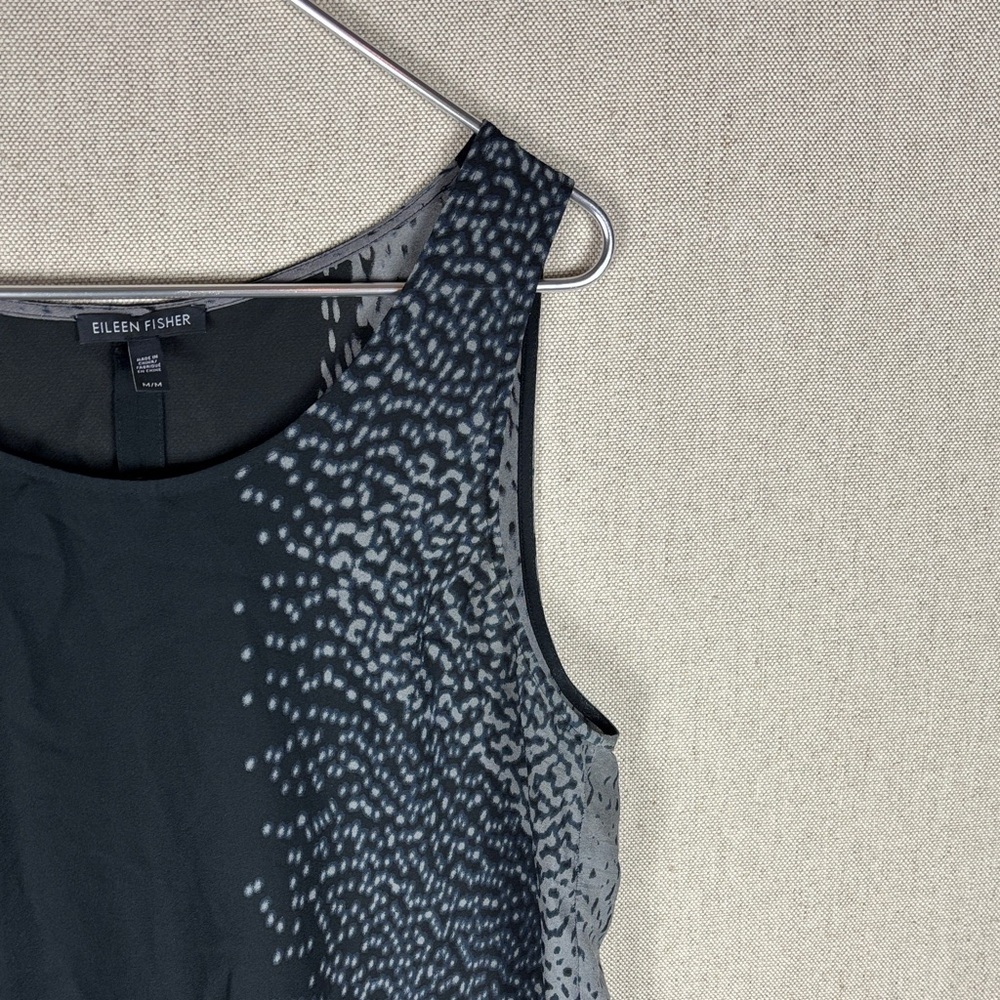 Eileen Fisher > Black Silk Asymmetrical Sleeveless Top Medium - Picture 4 of 11